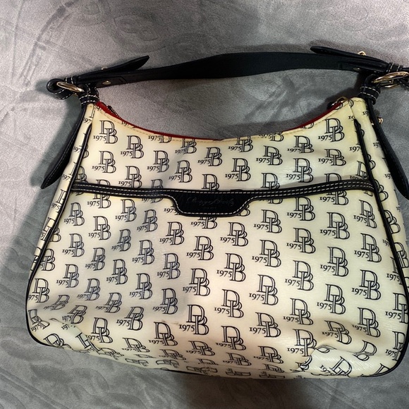 Dooney & Bourke vinyl cream and dark brown monogrammed purse - Picture 1 of 14